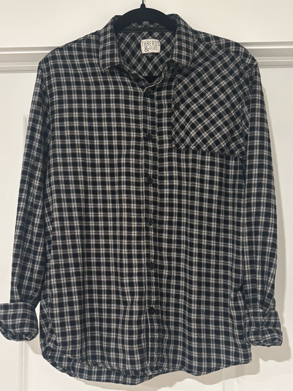 Men's Black & White Plaid Button-Up Shirt